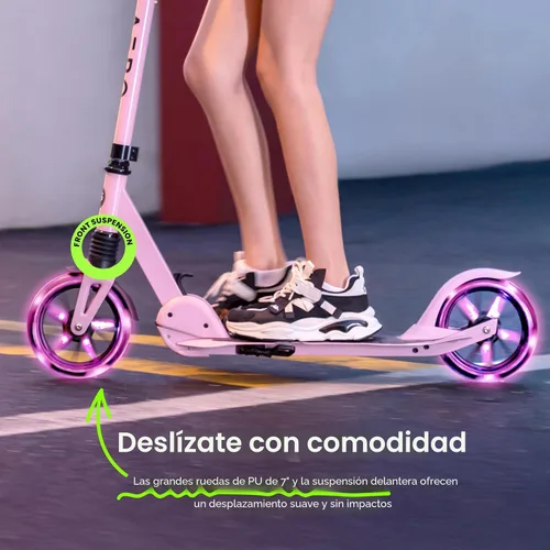 Miniatura 3 de AERO MOBILITY Patinete para niños de 6 años, adolescentes y adultos Ruedas iluminadas, freno de mano, alfombrilla de goma y absorción de impactos