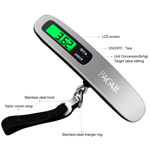 Miniatura 3 de BAGAIL Báscula digital de equipaje báscula de equipaje colgante con pantalla LCD retroiluminada báscula de peso de viaje báscula de peso portátil