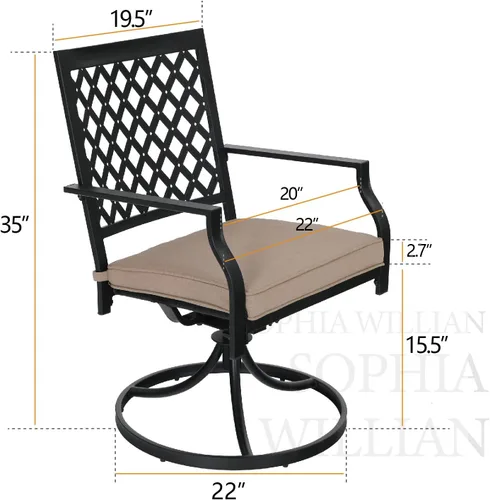 Miniatura 7 de PHI VILLA Juego de 2 sillas de comedor giratorias para exteriores, muebles de patio, mecedoras con cojín, soporta 300 libras para jardín y patio
