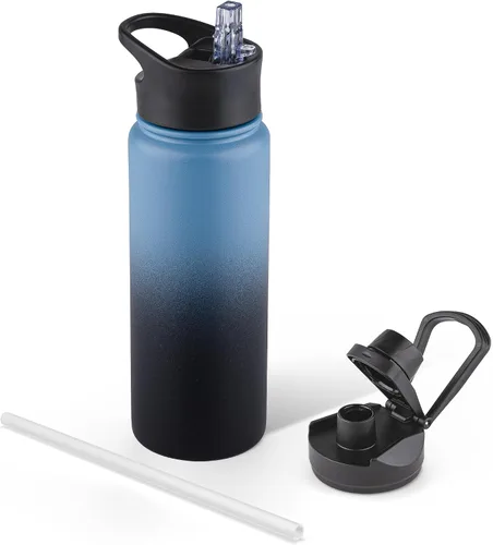 Miniatura 96 de Botella de agua aislada de 64 onzas con tapas de pajita y boquilla, jarra de agua de acero inoxidable de medio galón con mango de paracord, vacío