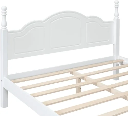 Miniatura 6 de Marco de cama de madera de pino de estilo retro con cabecero, no necesita caja de resortes, nogal oscuro
