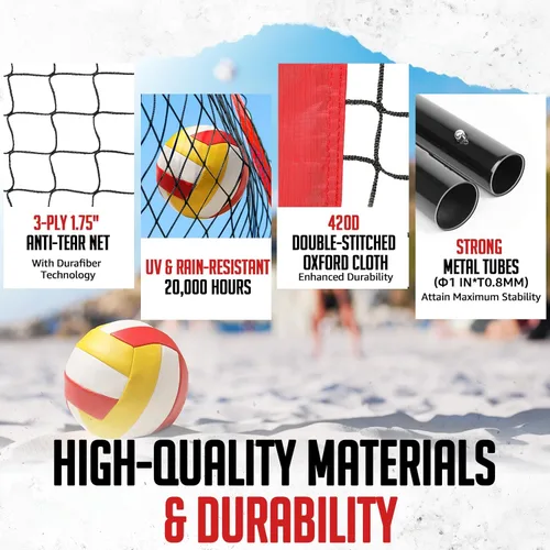 Miniatura 6 de ZEALFEEL Red de voleibol, red de entrenamiento de voleibol de 12 pies/20 pies para patio trasero de altura ajustable, red de práctica portátil