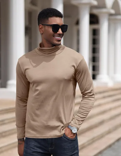 Miniatura 3 de Lexiart Camisetas casuales de manga larga con cuello alto para hombre, básicas, térmicas, elásticas, sin botones