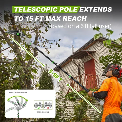 Miniatura 3 de Sierras de poste eléctricas 3 en 1 para poda de árboles, mini motosierra inalámbrica de 6 y 8 pulgadas con poste de extensión, motor sin escobillas