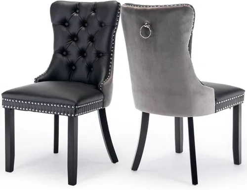 Miniatura 107 de Juego de 2 sillas de comedor tapizadas de terciopelo, sillas laterales de cocina de estilo moderno con ribete de cabeza de clavo y patas de madera