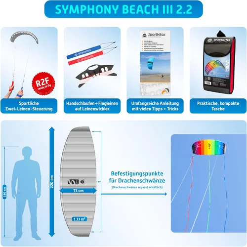 Miniatura 2 de HQ Symphony Beach III 2.2 Stunt Kite, Agua, Cometa deportiva de doble línea de aluminio