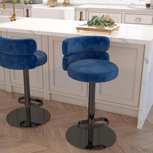 Miniatura 20 de Taburetes de bar de terciopelo modernos giratorios de altura ajustable para encimera de cocina, taburetes de bar con reposapiés para sala de estar