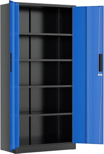 Miniatura 14 de Greenvelly Armario de almacenamiento de metal con cerradura, gabinete de almacenamiento cerrado negro de 72 pulgadas con 2 puertas y 4 estantes