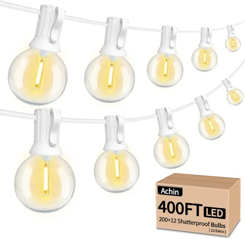 Miniatura 11 de Achin - Cadena de luces para exteriores de 100 pies G40 Globo de patio, luces LED impermeables al aire libre con 50+2 bombillas LED irrompibles