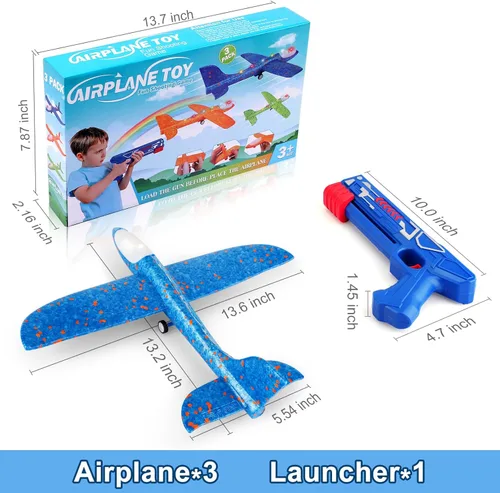 Miniatura 6 de Fuwidvia Paquete de 3 juguetes de lanzador de aviones, 13.2 pulgadas, planeador de espuma LED, juguete de catapulta para niños, 2 modos de vuelo