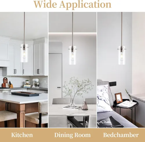 Miniatura 6 de Lámpara colgante, luces de cocina colgantes de techo, accesorios de iluminación de cocina con acabado de níquel cepillado, iluminación colgante