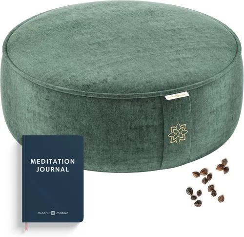 Mindful Modern Velvet Meditation Cushion | Luxe Zafu Yoga Floor Pillow Seat | Posture Support | Buckwheat Hull Filled | Large Round Cushion with