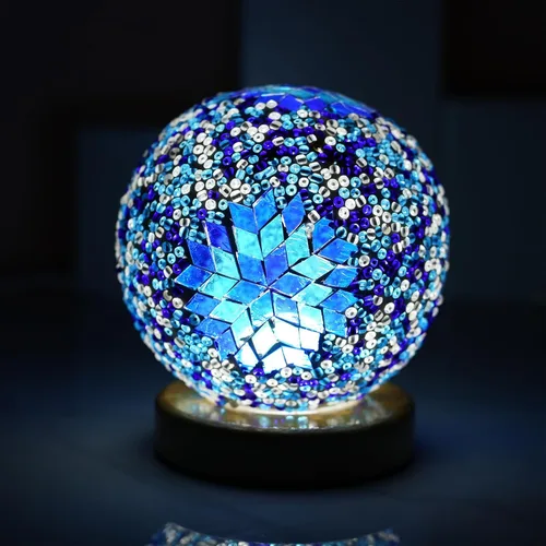 Miniatura 5 de Lámpara de mesa turca (D: 4.7 pulgadas x 5.2 pulgadas de alto), lámparas de mosaico de vidrio con base de madera, lámparas de noche Tiffany