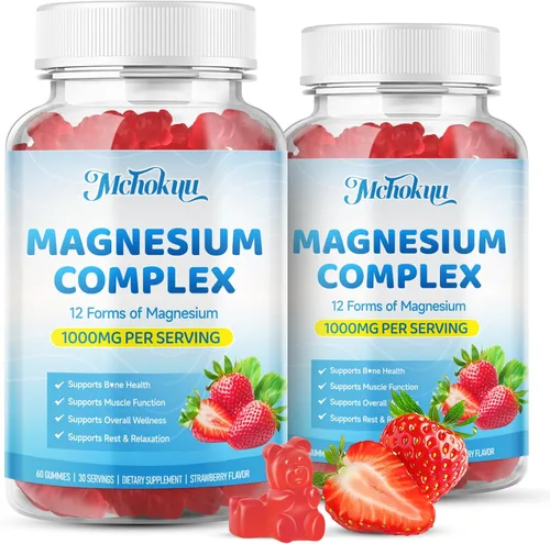 Gomitas de complejo de magnesio de 1000 mg | Suplemento de complejo de magnesio 12 en 1 con glicinato, citrato, malato y taurato que apoya la