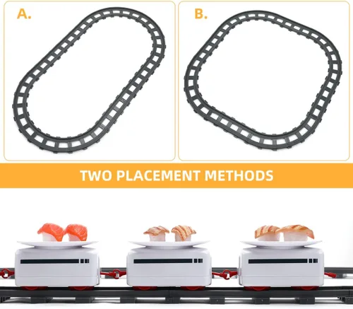 Miniatura 9 de Juguetes de tren de sushi – Día del Niño Giratorio Sushi Bar Tren Va Alrededor del Tren Juguetes Japoneses Platos de Sashimi Bandeja de Sushi