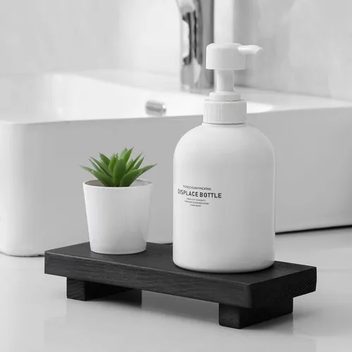 Miniatura 2 de Organizador de encimera de baño, soporte de pedestal de madera, bandeja decorativa de estilo granja, portajabones para decoración de cocina, Negro
