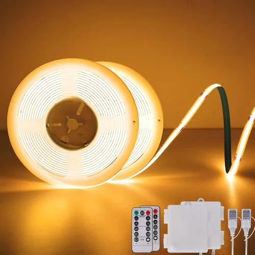 Miniatura 20 de OMIKA Tira de luces LED COB RGB de 6.6 pies, funciona con pilas, control remoto, regulable, cambio de color, tira de luces LED de batería, cortables
