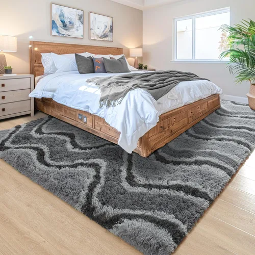 Miniatura 3 de Noahas - Alfombras mullidas de 4 x 6 pies para dormitorio y sala de estar, alfombra gruesa y peluda de color gris, alfombra de suelo antideslizante