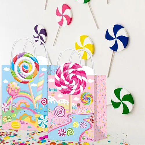 Miniatura 6 de C L cooper life 12 bolsas de regalo de fiesta de Candyland con asas, bolsas de regalo para fiestas temáticas de piruletas, suministros para fiesta