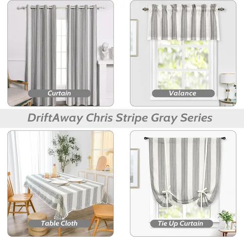 Miniatura 8 de DriftAway Chris Cortinas Opacas de Lino de Doble Capa con Alzapaños, Aislamiento Térmico, Completamente Forradas, con Rayas Verticales, Persiana