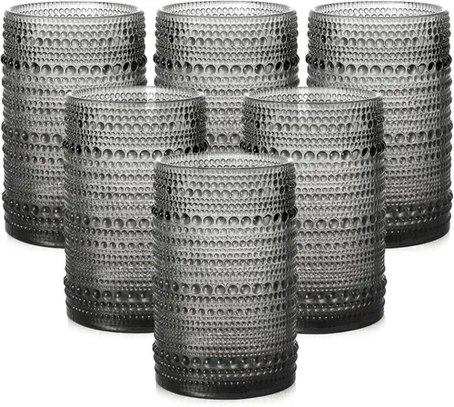 Miniatura 24 de ZMOWIPDL Juego de vasos de vidrio vintage de 6 vasos de vidrio de hobnail de 15 onzas, vaso de agua azul en relieve, para cerveza, cóctel, whisky