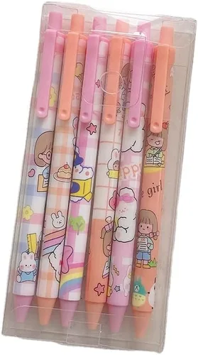 Miniatura 4 de Paquete de 6 bolígrafos de gel de tinta negra Kawaii, retráctiles y de secado rápido, suministros escolares estacionarios para la vuelta a