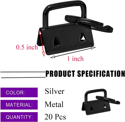 Miniatura 2 de 20 piezas de accesorios para llavero con llavero de 1 pulgada, color negro para hacer llaveros, llavero de pulsera