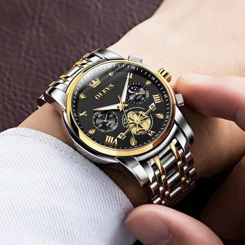 Miniatura 4 de OUPINKE Mens Watches Fashion Sport WristWatches Multifunction Chronograph Analog Quartz Luminous Waterproof Calendar Stainless Steel Bracelet