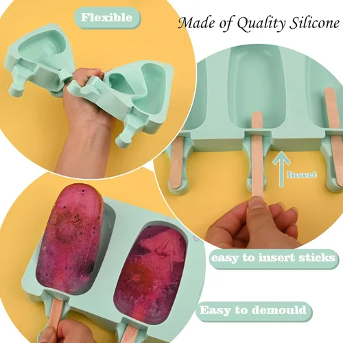 Miniatura 3 de WMKGG Juego de moldes de silicona para paletas, 2 piezas moldes para helado con 50 palitos de madera para cake pop, paletas heladas, cakesicles Verde