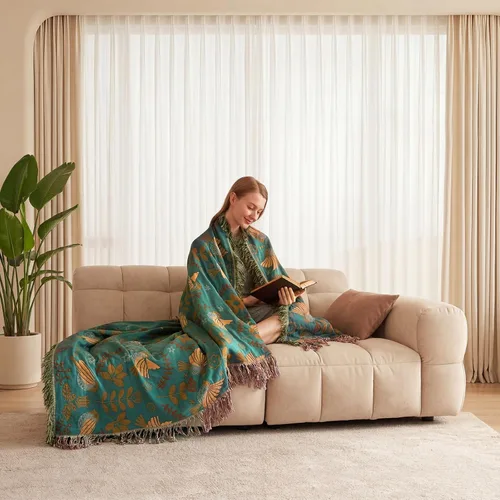 Miniatura 3 de Manta bohemia – Manta suave 100% algodón para cama, 50 x 60 pulgadas, reversible, transpirable, ligera, para otoño, todas las estaciones, decoración