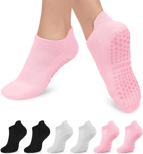 6 pares de calcetines de agarre de pilates para mujer, calcetines atléticos antideslizantes para yoga, barre, ballet, descalzo, entrenamiento,