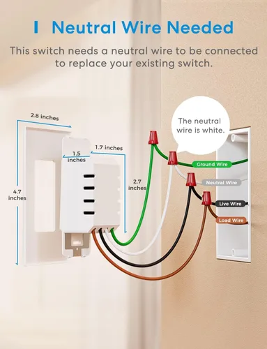 Miniatura 4 de meross Interruptor de luz inteligente compatible con Apple HomeKit, Siri, Alexa, Google Assistant y SmartThings, interruptor de luz Wi-Fi de 2.4