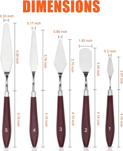 Miniatura 2 de Cuchillo de paleta – 5 cuchillos de acero inoxidable con bordes lisos y mango de madera para un agarre resistente, raspador de mezcla para pintura