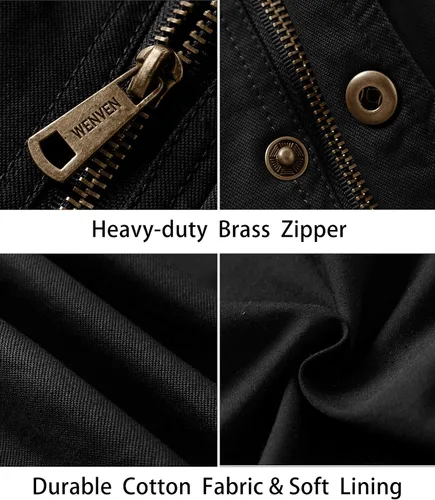 Miniatura 7 de WenVen Chaqueta de solapa militar de algodón de lona casual para hombre
