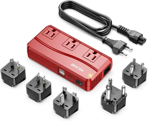 BESTEK Adaptador de potencia internacional 250W, convertidor de voltaje de viaje de 220 V a 110 V con 4 puertos USB, incluyendo adaptador de enchufe