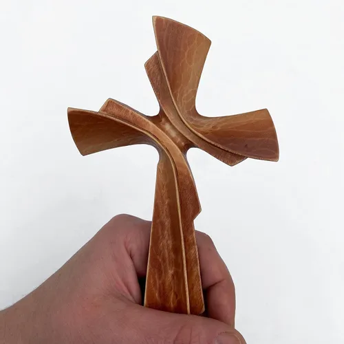 Miniatura 17 de Cruz tallada a mano de madera para decoración de pared, arte de pared de crucifijo grande hecho a mano (11.81 pulgadas, verde)