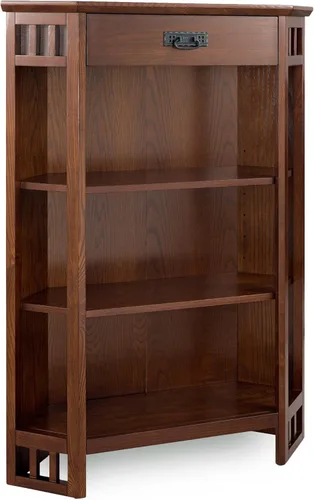 Miniatura 10 de Leick Home Ironcraft Estantería de madera maciza, 1 cajón, 2 estantes, herrajes ennegrecidos, lados de listones, fácil montaje, negro lavado, 12