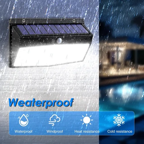 Miniatura 7 de 368 luces LED solares para exteriores con sensor de movimiento, valla solar con 3 modos de iluminación, seguridad alimentada, impermeable