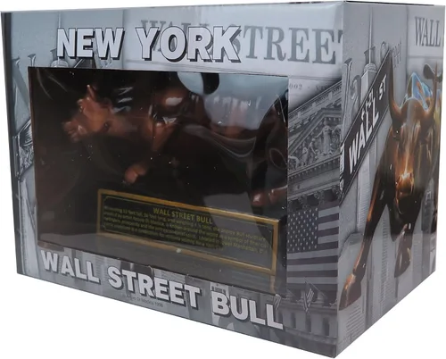 Miniatura 5 de Estatua oficial de resina de bronce con licencia oficial de Wall Street Bull Stock Market NYC con base (pequeña de 3.5 pulgadas)