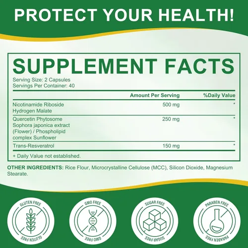 Miniatura 6 de Daiasns Suplemento NAD de 900 mg – Suplementos liposomales de nicotinamida ribósido NAD+ con resveratrol que apoya la energía muscular, cerebro