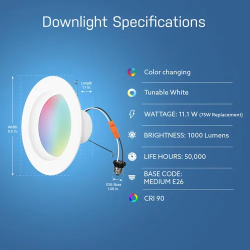 Miniatura 2 de Feit Electric - Focos empotrables LED inteligentes, 12-15 cm, Wi-Fi, regulables, cambian de color, 1000 lúmenes, 11.1 W (equivalente a 75 W)