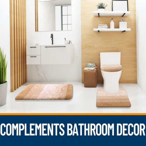 Miniatura 6 de OLANLY Juego de alfombras de baño de 3 piezas, alfombra de baño de microfibra suave absorbente, alfombra de contorno en forma de U para inodoro