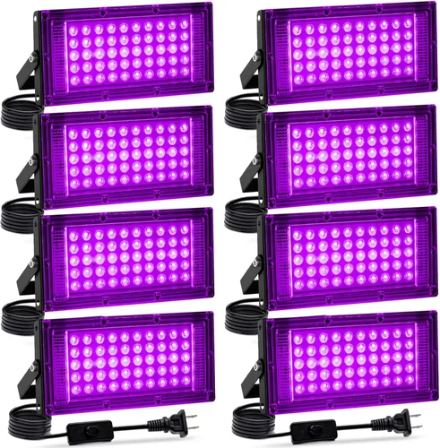 Miniatura 10 de Paquete de 2 luces negras de 50 W, luz negra LED con enchufe e interruptor de EE. UU., luces negras para fiestas brillantes y de neón, Halloween