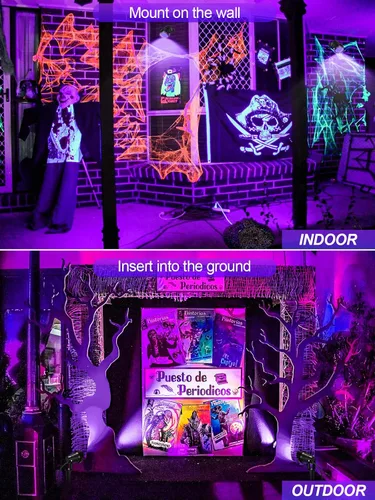 Miniatura 7 de Proyector de Halloween de 15 W, luces LED negras, iluminación de paisaje, impermeable, luz negra al aire libre con enchufe de EE. UU. para fiesta