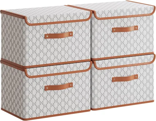 Miniatura 14 de Tuza Paquete de 2 contenedores de almacenamiento con tapas, contenedor organizador plegable de armario, caja organizadora de tela con asas, cajas