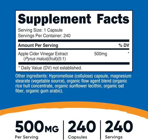 Miniatura 2 de Nutricost Vinagre de Manzana 0,018 oz; 240 Cápsulas, 1 botella, 1