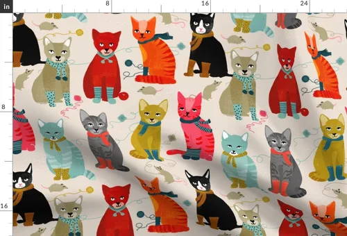 Miniatura 3 de Spoonflower Tela - Gatitos Arena Luz Tejer Gato Señoras Gatos Ilustración Moda Impreso en Tela de Gasa Cuarto Grasa - Costura Ropa de Moda Vestidos