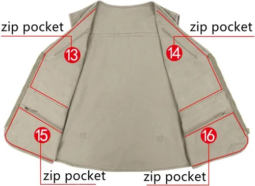 Miniatura 3 de Yipin Shang Chaleco de algodón multifuncional de 16 bolsillos para hombre, clásico, práctico, caza, viajes, montañismo, trotar