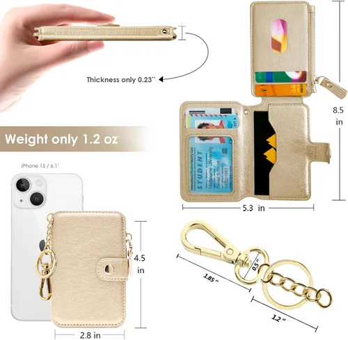 Miniatura 72 de Cartera con llavero, tarjetero con bloqueo RFID de piel, funda para tarjetas de crédito con cremallera para mujer