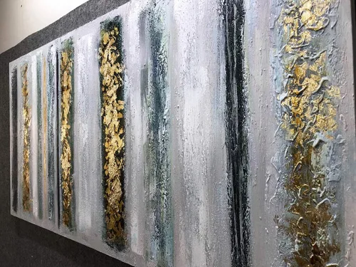 Miniatura 2 de Boiee Arte, 24 x 48 pulgadas, lámina dorada pintada a mano, líneas minimalistas, arte de pared, pinturas al óleo abstractas neutrales, gris oscuro